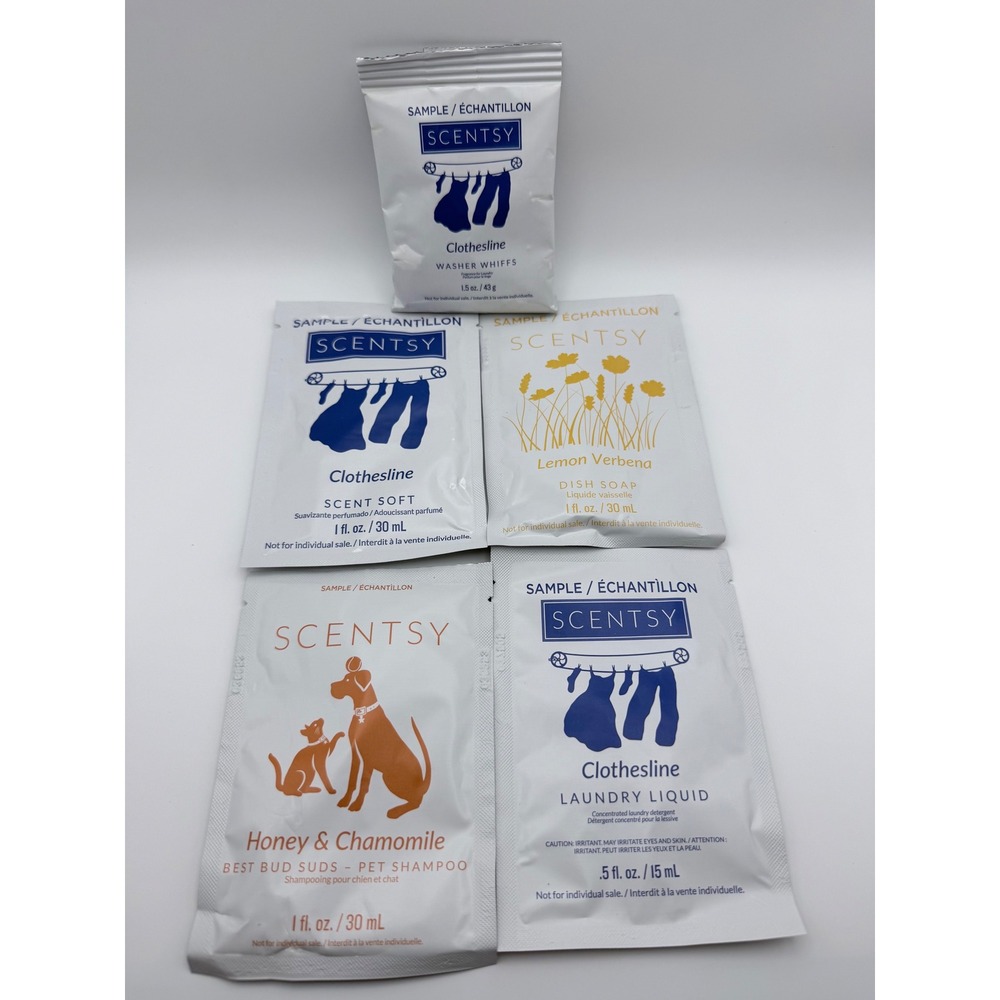 Scentsy Sample Lot Clothesline Lemon Verbena Honey Chamomile Laundry Dish Soap